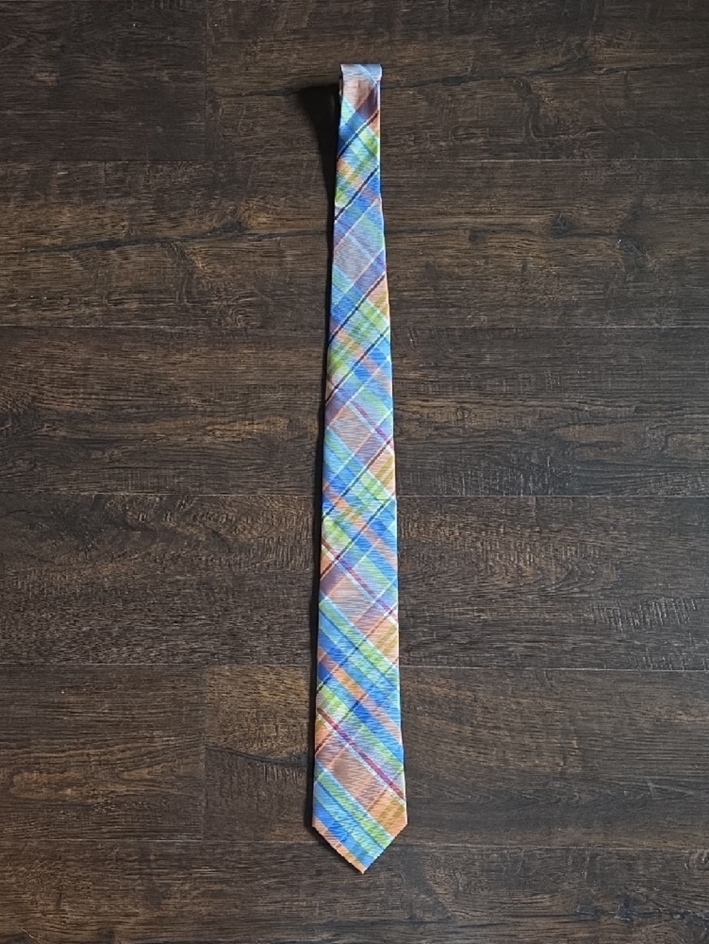 IZOD Plaid Pastel Men's Tie in Blue, Green & Pink - Picture 5 of 9